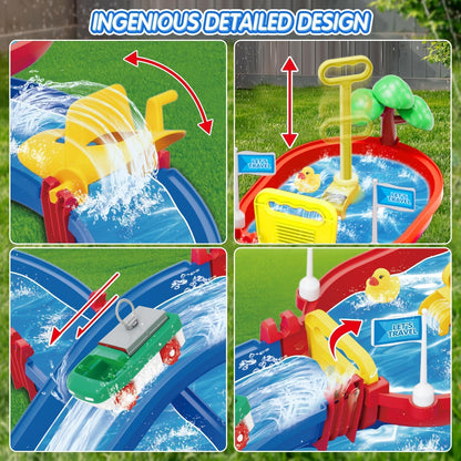 TERRAMUS 2-Tier Water Table Toys for Kids,61PCS Water Park Playset with Pump,Summer Water Toys Waterways for Backyard Beach Pool Lawn,Outdoor Toy for Toddlers 3-5 4-8,Gifts for Boys Girls