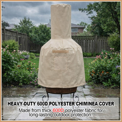 Yoojahow Chiminea Cover Outdoor Waterproof 600D Polyester Fire Pit Cover with Drawstring Weather-proof Heavy Duty Patio Chiminea Caps Outdoor Furniture Protection Defender(Brown)