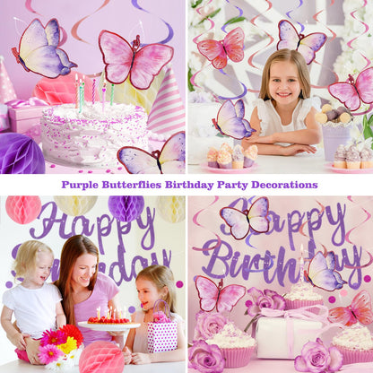 YEOCU Birthday Decorations, NO DIY, Pre-Strung Happy Birthday Banner with Honeycomb Balls, Hanging Swirls, Circle Dots Garland, Happy Birthday Party Decorations for Women Men Boys Girls (Purple)