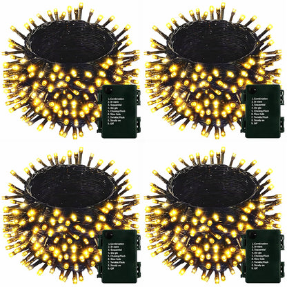 4 Pack 160FT 400 LED Battery Operated Christmas Lights Indoor/Outdoor with Timer & 8 Modes Green Wire Christmas Tree Lights Waterproof Fairy String Lights for Garden Christmas Decoration(Warm White)