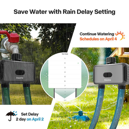 Smart Hose Watering Timer with Wi-Fi Hub, Automatic Irrigation System Controller for Lawns and Yard, Compatible with Alexa