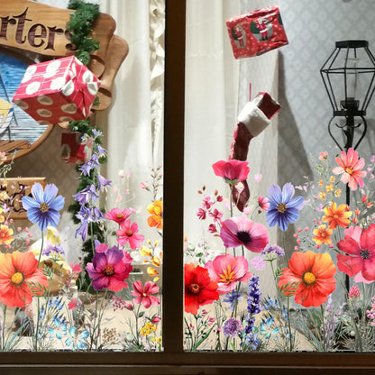 HJZHII Flower Window Sticker, Double Sided Floral Glass Wall Stickers Flower Window Clings Wildflower Grass Decals for Home Glass Door Office Decor