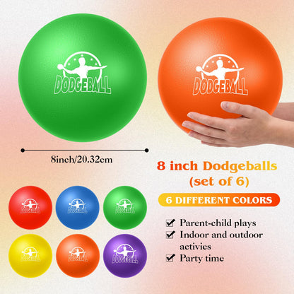 Jerify 6 Pcs Foam Dodgeball Set 8 Inch Soft Skin Playground Dodgeballs Bulk, Low Density Foam for Non Sting GaGa Pits, Dodgeball, Sports Equipment for Kids and Adults