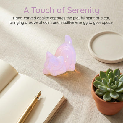 DZJXBZhu Pink Opal Cat Crystal Statue Healing Crystal Reiki Meditation Pocket Gem Guardian Sculpture Home Study Table Desk Decor Collection Gift for Loved Ones