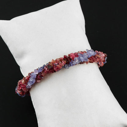 CRYSTALIS Natural Tanzanite & Pink-Tourmaline Beads Braided Rope Crystals Bracelet, Chips Nuggets Beaded Gemstones, Chakra Healing Stones, Womens Gift Jewelry, 925 Sterling Silver Bracelet 8 inch