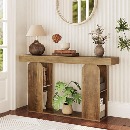 Tohomeor 54 Inch Long Console Table, Farmhouse Entryway Table Wood Narrow Sofa Table Behind Couch, Hallway Accent Table Furniture for Living Room, Foyer, Retro Brown