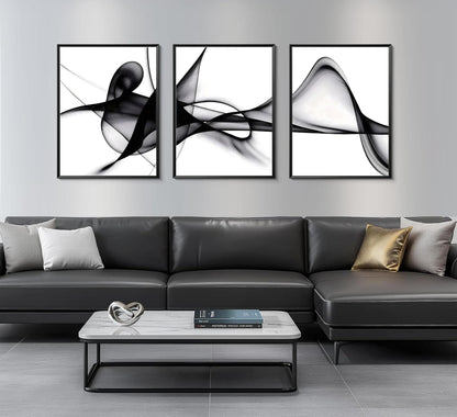 YCXDMJ 3 Panels Black White Abstract Canvas Wall Art Fluid Line Movement Prints Posters and Paintings Modern Pictures Wall Decor for Living Room Bedroom Office Decoration Unframed