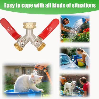 EJW Hose Splitter 2 Way, Garden Hose Splitters, Heavy Duty Faucet Splitter,Rv Brass Water Hose Y Splitter, Double Hose Connector, Spigot Splitter, Two Way Hose Manifold Valve 3/4 Inch GHT Thread.