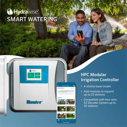 Hunter Hydrawise HPC400 Smart WiFi Irrigation Controller for Lawns and Gardens, 4 Zone, Expandable to 32 Zones, Weather Based, App Controlled Sprinkler System