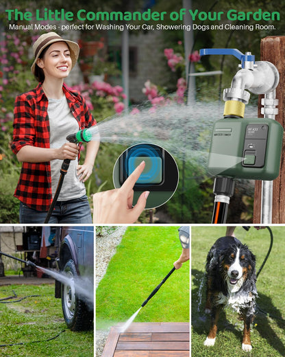 WiFi Water Timer for Garden Hose, Smart Sprinkler Controller with 984ft RF Range, Smart Lawn Watering System Irrigation Timer, APP/Voice Control, Rain Delay, Manual Irrigation (Brass Inlet)