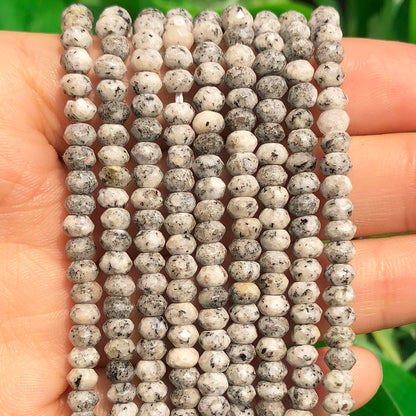 2 String 220PCS 3x5mm Natural Grey Color Speckled Beads for Jewelry Making, Songxi Facted Loose Gemstone Beads for DIY Bracelet Necklace Making Supplies with Energy Healing Chakra Power