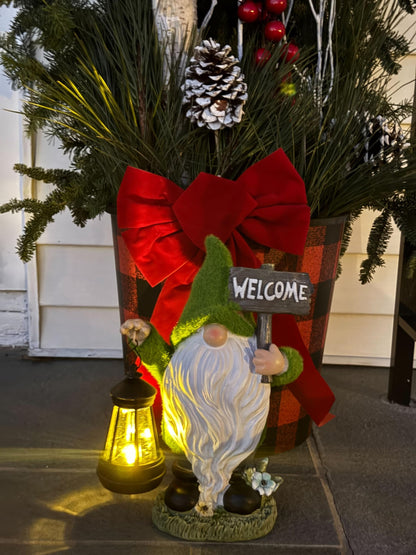 IMPECCABLE GOODS Garden Gnomes Outdoor with LED Solar Light - 11’’ Spring Season Gnome - Funny Decorations, Ornaments - Home, Yard, Patio, Solar Lantern Garden Statues - Housewarming, Birthday
