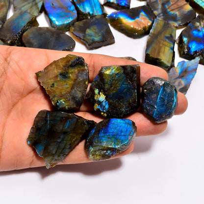 Natural Labradorite Raw Slice Gemstone- Healing Crystals for DIY Jewelry Making -Loose Natural Cabochon -Perfect for Crafting Unique Jewelry Designs (5 pcs, 25-35 mm)