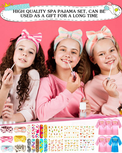 Suhine 6 Set Spa Party Supplies for Girls Kids 6 Satin Robes Spa Kit Sleepover Birthday Slumber Party Favors Nail Salon Pack(Peacock Blue, Pink)