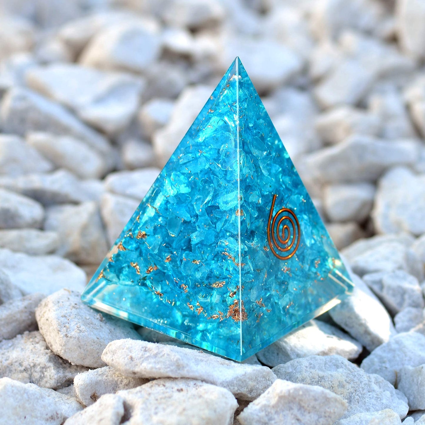 Orgone Pyramid with healing crystal and Stones- Aquamarine Orgone Energy Generator Nubian Pyramid for Spiritual Healing, Meditaion, Reiki Gifts, Office and Home Decor