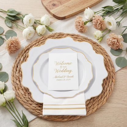 WDF 175Pcs Gold Plates Disposable - White and Gold Plastic Plates 25guest Plastic Dinnerware Ideal for Party/Wedding/First Communion/Spring/Mother's Day