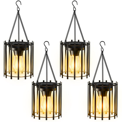 KOOPER Solar Lanterns Outdoor Waterproof, 4 Pack Upgraded Bright Hanging Solar Lights Outdoor Lanterns Decorative, Auto ON/Off Metal Hanging Lantern Lights for Pathway Yard Patio Garden Decor