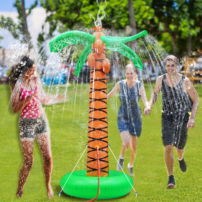 61" Inflatable Palm Tree Backyard Sprinkler for Kids, Spray Water Pool Toy Inflatable sprinkler for yard Outdoor Hawaiian Party Coconut Tree for Lawn Sprinkler for Boys Girls Backyard Beach Games Toys