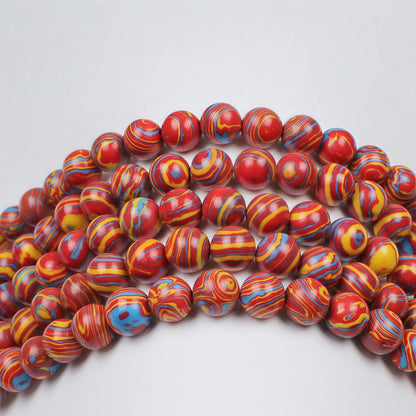 MJDCB Synthesis Colour Malachite Beads Beautiful Fashion Round Stone Beads for DIY Jewelry Making 15" (10mm, Blue - red - Yellow)