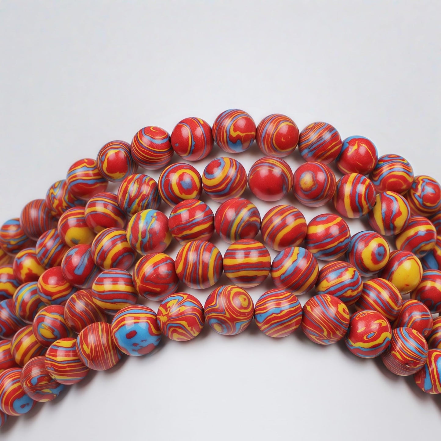 MJDCB Synthesis Colour Malachite Beads Beautiful Fashion Round Stone Beads for DIY Jewelry Making 15" (6mm, Blue - red - Yellow)