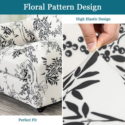 FUANGUI 2 Piece Chair Covers Stretch Arm Covers Chair Couch Covers, Armchair Slipcover with Separate Chair Cushion Cover, Floral Washable Chair Protector for Living Room (Armchair, Ink Pattern)