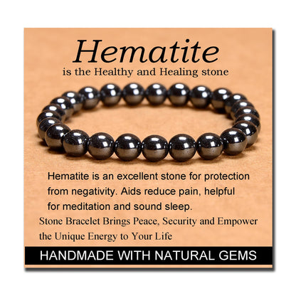MASSIVE BEADS Hematite - Health and Healing Stone - Handmade Yoga Stretch Elastic Bracelet Natural Stone Crystal Healing Power Energy Gifts for Unisex Adult 8mm