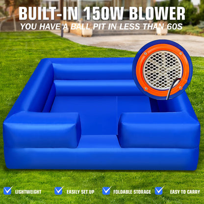 WARSUN Inflatable Ball Pit 10x10Ft with Built-in Blower Blue Foam Ball Pit for Hours of Fun Activities