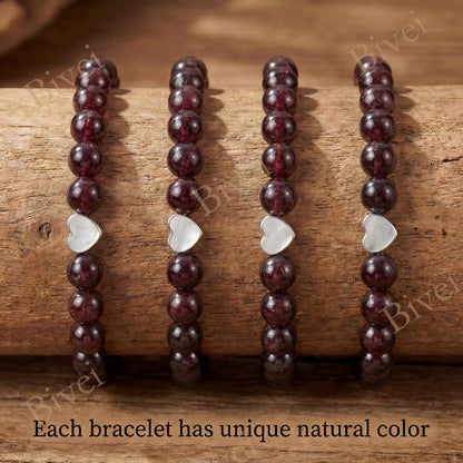 Bivei 6mm Garnet Crystal Stretch Bracelets for Women, Handmade Natural Stone Beaded Bracelet, Yoga Protection Jewelry Gift