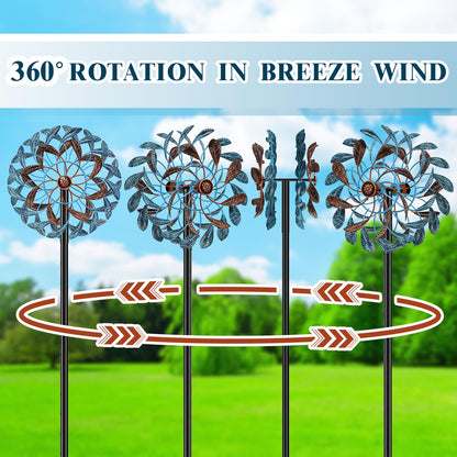 360° Wind Spinners Outdoor, Wind Sculptures Windmill with Metal Stake, 63.2" Kinetic Large Metal Yard Art Decor Spinners Pinwheels for Garden Outside Patio Lawn
