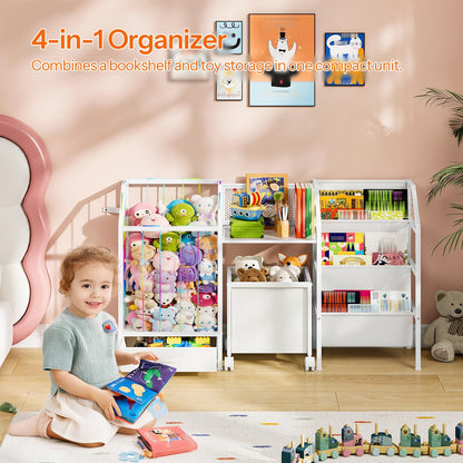 HOOBRO Kids Bookshelf and Toy Storage, 4-in-1 Book Shelf for Kids Rooms, Toy Storage Organizer with Stuffed Animal Storage, Drawer and Rolling Bin, Toddler Shelf for Nursery, Playroom, White WT39CW01
