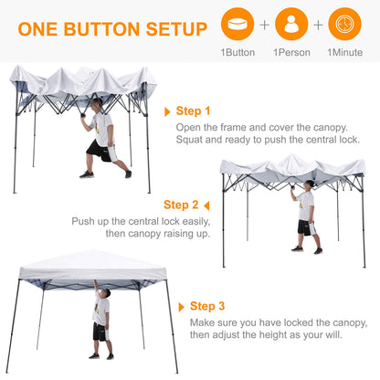 ABCCANOPY Pop Up Canopy Tent-10x10 Outdoor Camping Canopy Slant Leg Beach Canopy Tent with Backpack Bag,10 x 10 ft Base / 8 x 8 ft Top，White