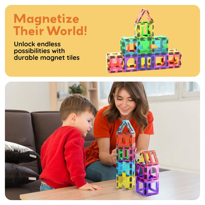 PicassoTiles 42pcs Magnetic Tiles Magnet Blocks See-Through Shape STEM Toys Building Block Educational Playset Compatible with Major Brand Tile -Starter Set for Boys and Girls Toddlers Ages 3+ PT42