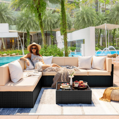 Pamapic 7 Pieces Outdoor Sectional Furniture，Wicker Patio sectional Furniture Sets，All-Weather Rattan Sectional Sofa Conversation Set with Coffee Table and Washable Couch Cushions Covers