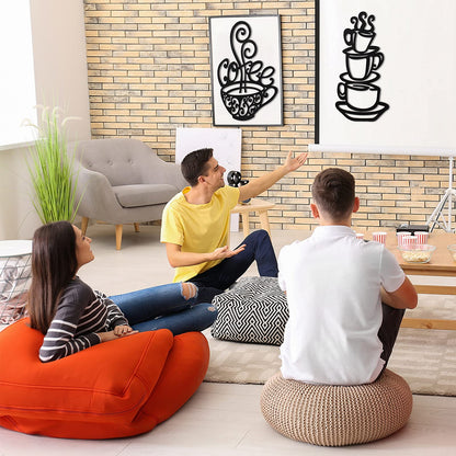Jetec 2 Pieces Coffee Wall Decor Black Cup Silhouette Kitchen Wall Art Decor Coffee Bar Accessories