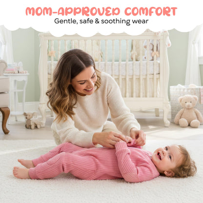 NurtureNauts® Crawling Baby Romper with Built-in Knee & Elbow Pads - 100% Cotton, 2-Way Zipper, Tagless for Active Babies (Pastel Blue, 18-24 Months)