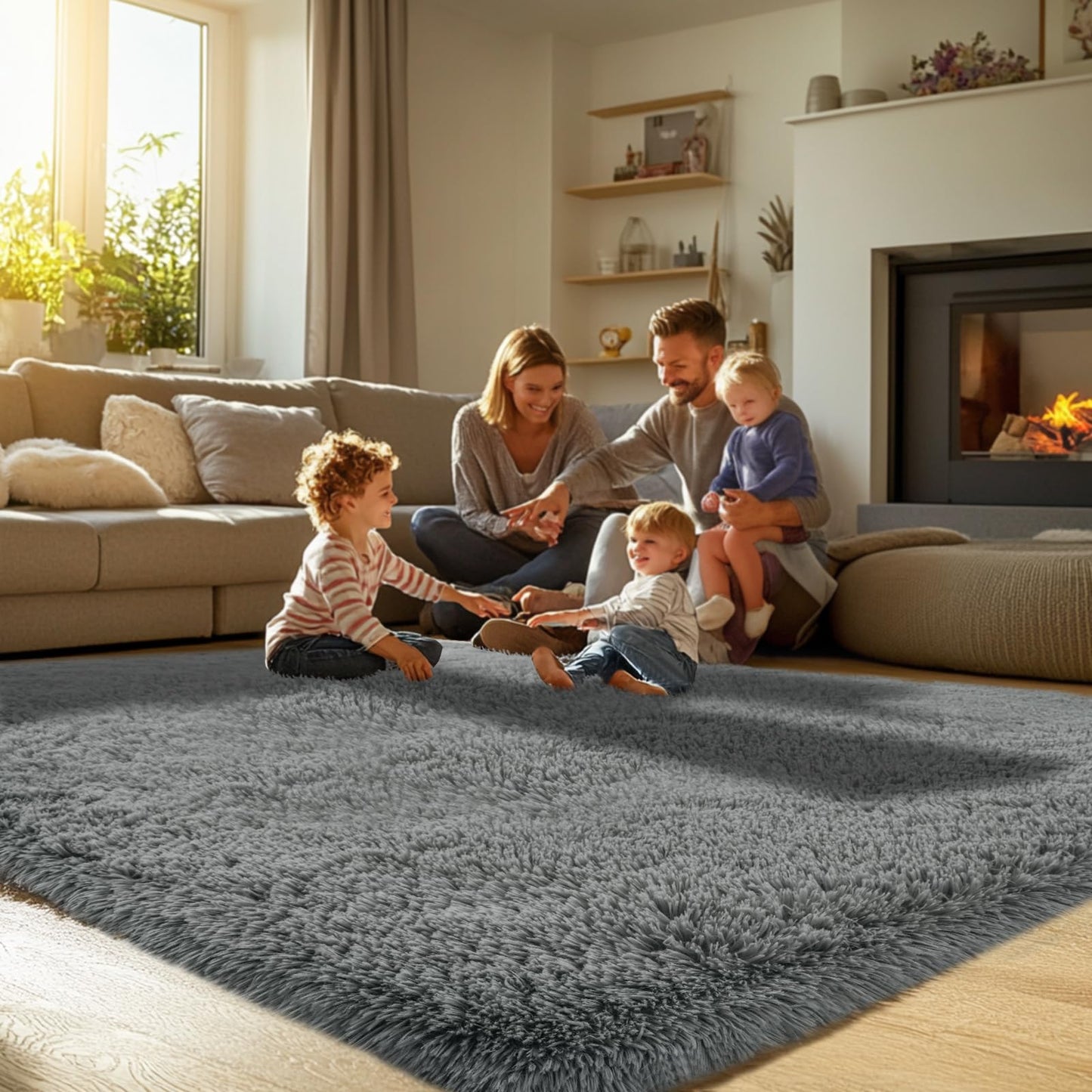 Fluffy 8x10 Area Rug Living Room: Shag Grey Area Rugs for Bedroom- Large Plush Soft Gray Rugs for Living Room- Fuzzy Modern Carpets for Bedroom, Kids Room Decor (Grey, 8x10Feet