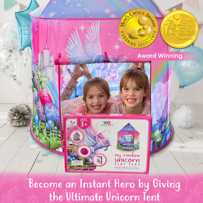 W&O Unicorn Sparkle Play Tent with Magical Unicorn Sounds - Captivating Pop Up Tent for Girls - Perfect for Indoor & Outdoor Play
