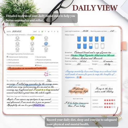 JUBTIC Mood Tracker Journal, Mental Health Journal for Women, 100-Day Self Care & Anxiety Journal with Wellness Tracker and Monthly Reflection, ADHD Planner to Practice Positive Thinking, Rose Gold