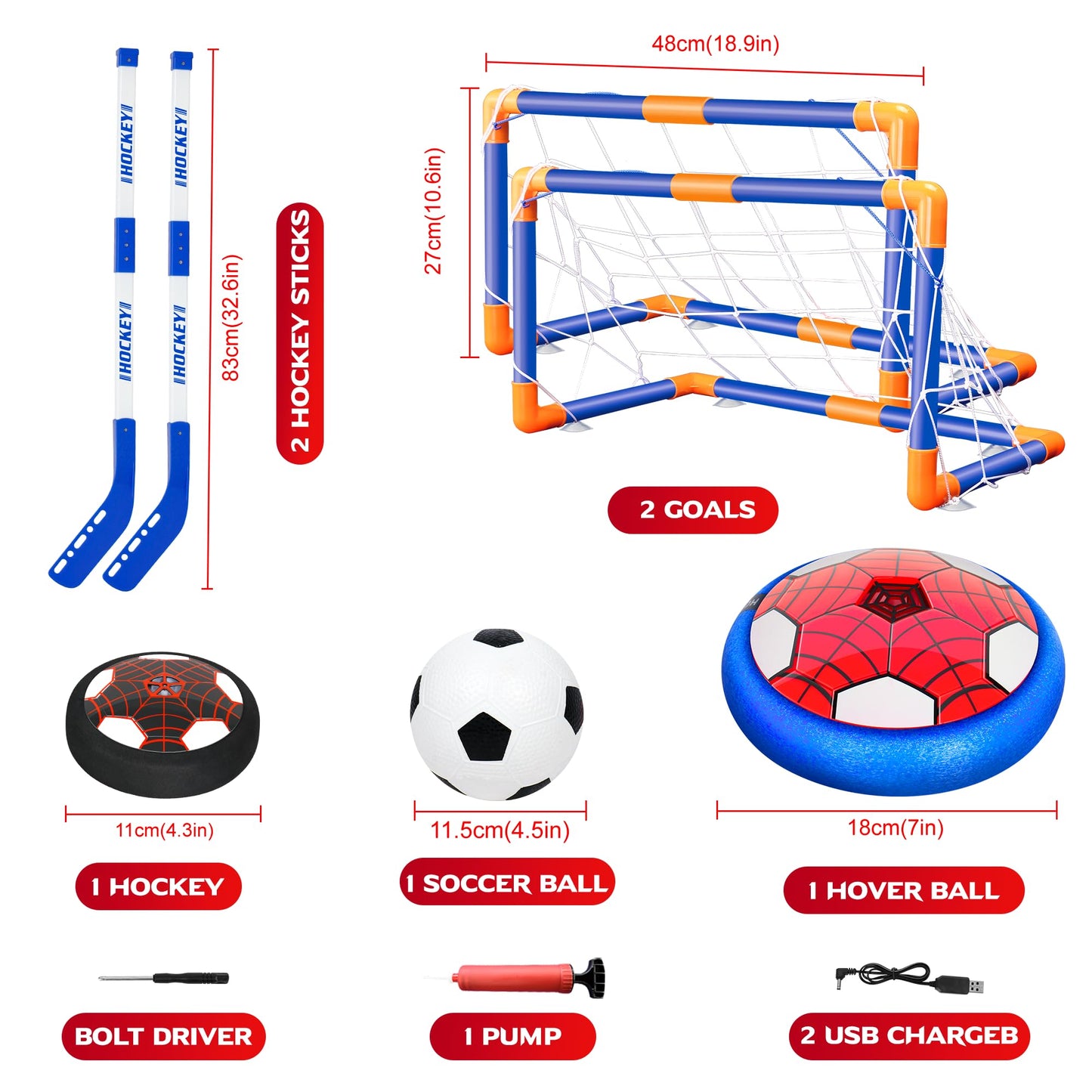 HitToys Hover Soccer Ball Toys Set for Kids, Toddler Hovering Hockey Sets, 3-in-1 Air Floating Soccer Rechargeable Toy with Led Light, Indoor Sports Games Birthday Christmas for Old Boys