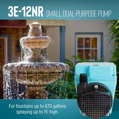 Little Giant 3E-12NR 115-Volt, 1/15 HP, 670 GPH Dual Purpose In-Line or Small Submersible, Oil-Filled Pump, 6-Ft. Cord, Blue, 503203