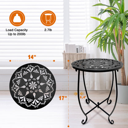 Fashion&cool 2 Pack Outdoor Side Tables for Patio,14 Inch Weather Resistant Metal Round Outdoor Plant Stand Side Table, for Patio Yard Porch Balcony Garden Bedside Indoor Outdoor