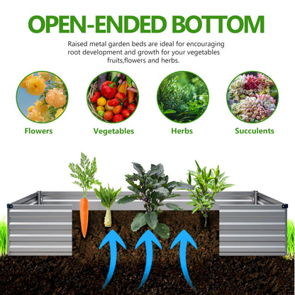 Easllre 2PCS 10x3x1ft Galvanized Raised Garden Bed,Outdoor Planter Box Metal Patio Kit Planting Bed for Vegetables Flowers Herb,Silver