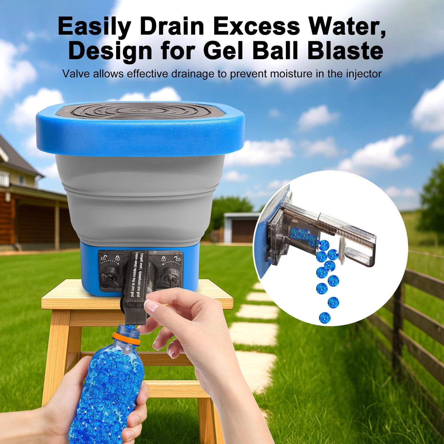 Collapsible Gel Ball Blaster Ammo Bucket, Portable Splatter Blaster Accessories, Splat Gel Gun Refill Container with Strainer, Large Capacity Water Beads Storage Tub Up to 10,000 Balls, for Ages 14+