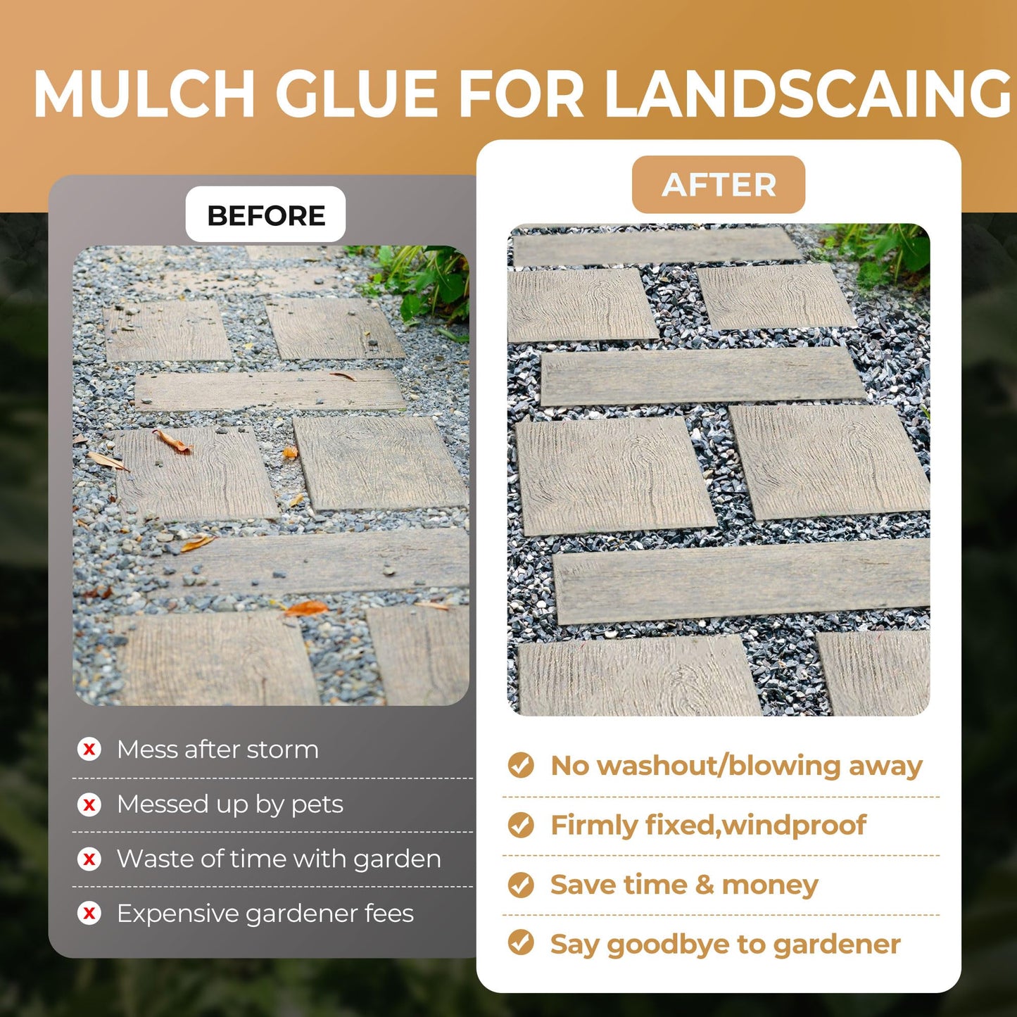 BALORIZ Mulch Glue - 68oz Mulch and Rock Glues for Landscaping, Pea Gravel & Bark, Strong Stabilizing Gravel Glue with Applicator Ready to Use Mulches Glues for Rocks Locking Most Mulches