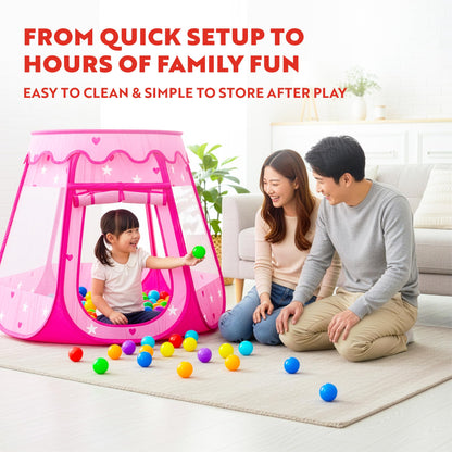 Playz Ball Pit Princess Castle Play Tent for Girls w/ 50 Balls Included - Pop Up Children Play Tent for Indoor & Outdoor Use - Playland Playhouse Tent w/ & Glow in The Dark Stars & Zipper Storage Case