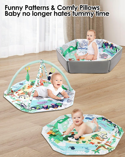 dearlomum 4-in-1 Interactive Activity Mat,Baby Play Mat with 6 Learning Toys, Motor Skill Development,Ball Pit with 18 Ocean Balls