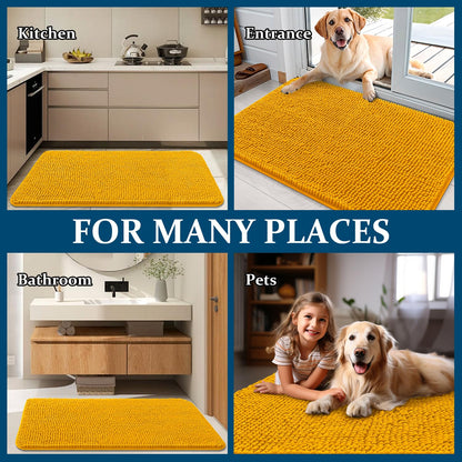 OLANLY Dog Door Mat for Muddy Paws 50x30, Absorbs Moisture and Dirt, Absorbent Non-Slip Washable Doormat, Quick Dry Chenille Mud Mat, Entry Indoor Entryway Carpet for Inside Floor, Golden Yellow