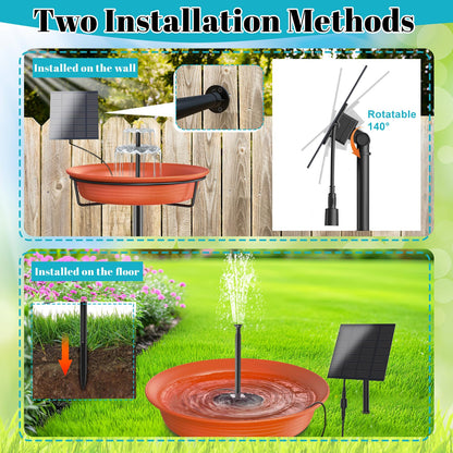 Bird Bath Solar Fountain Pump, Water Pump Set Solar Powered Waterfall Featur, DIY Solar Fountain Detachable and Suitable for Birdbath Garden Decoration Outdoor Bird Feeder (3-Tier)