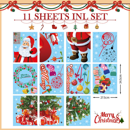 DIY Christmas Windows Clings Stickers Wreath Snowflakes Large Santa Claus Xmas Tree Wall Window Door Mural Decals Static Sticker for Office Winter Party Decorations (11 Sheets)