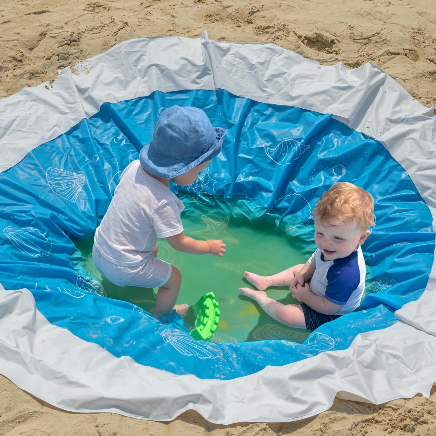 6.5 x 6.5 Feet Baby Beach Pool-Waterproof Kid Pool and Beach Blanket-2 in 1 PVC Toddler Paddling Pool for Infant Kids Boys and Girls